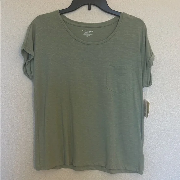 Max Studio Sage Green Short Sleeve Pocket Tee - Picture 6 of 7